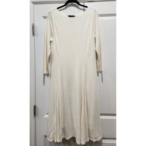 Lauren Ralph Lauren Cream Wool Blend Fit & Flare Midi Dress Stretch Large L NEW
